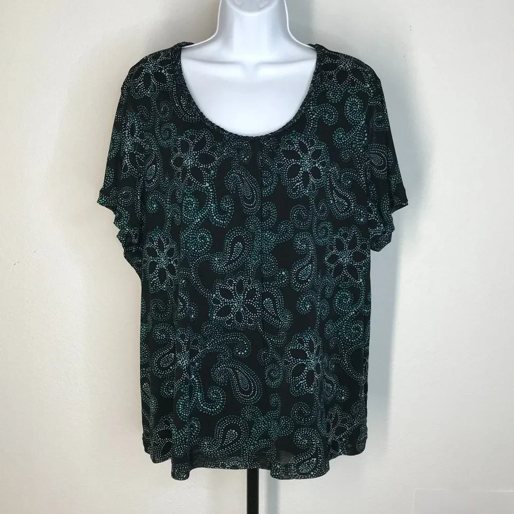 Croft & Barrow S/S Blouse | Black/Green | Size 3X - Picture 12 of 12